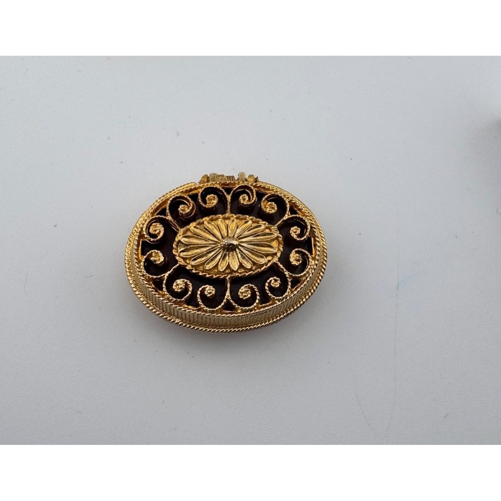 Vintage Max Factor Hypnotique Creme‎ Perfume Compact Gold Filigree Oval with Box